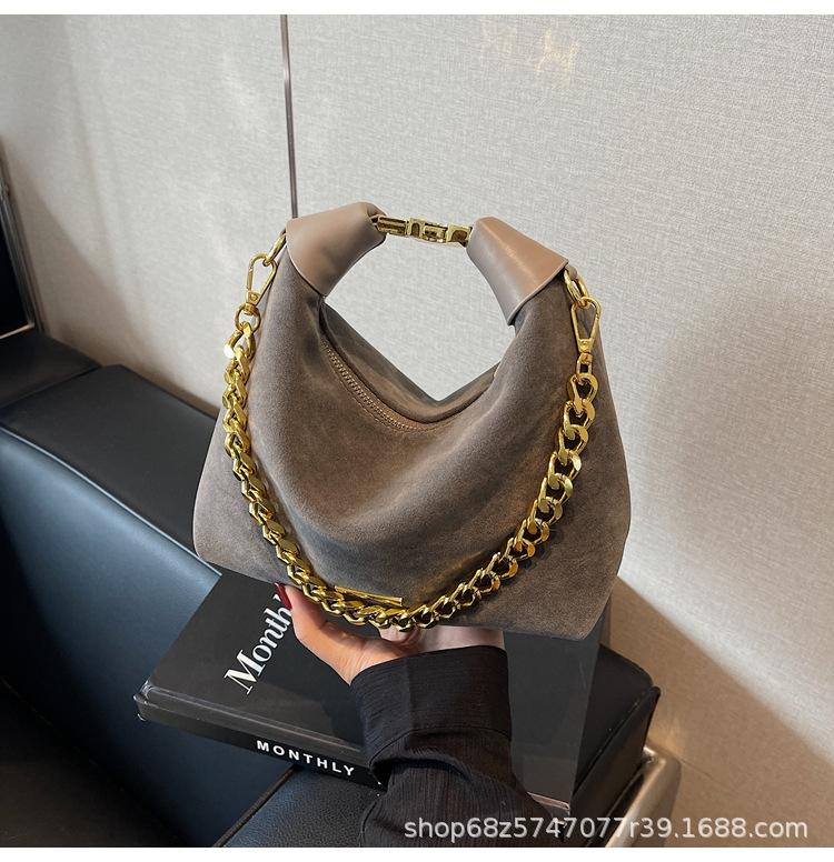 Frosted Chain Hand Carry Small Bag Women's 2025 New Korean Version Retro Suede Dumpling Bag Texture Messenger Bag