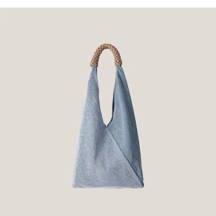 

Denim canvas bag women s shoulder tote bag crescent bag niche design texture new