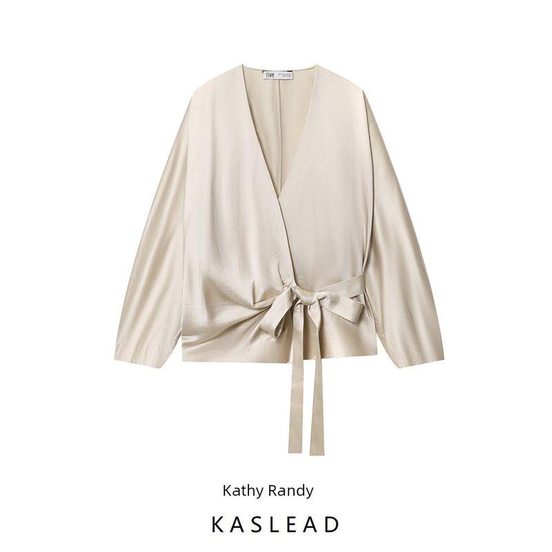 Kaslead New Women Clothes Western Style Fashion Blended Double Placket Bowknot Decoration Shirts 8275030