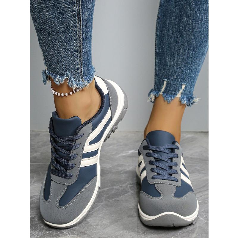 2025 Autumn New Comfortable Lace-up Sneakers Plus Size Casual Color-Blocking Moral Training Shoes for Women