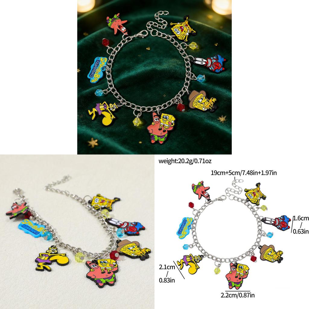 Spongebob Cartoon Charm Bracelet With Zinc Alloy Pendant For Unisex Fashion Accessory