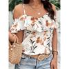Women's Floral Print Off-the-shoulder Ruffled Spaghetti Strap Summer New Style Bohemian Top