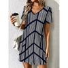 Ladies Summer V-Neck Short Sleeve Casual Dress Fashion Colorful Geometric Print Dress Elegant Women's Clothing