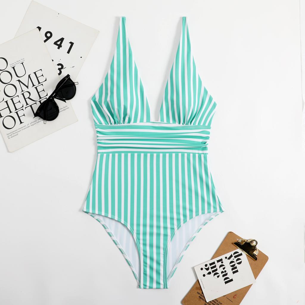 New women's swimsuit multi-color printed waist V-neck back adjustment with chest pad one-piece bikini