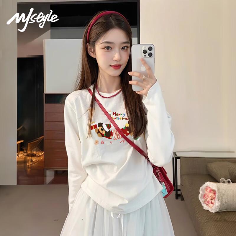 MJ Style Women s Spring Dog Print Cotton Long Sleeve T-Shirt L