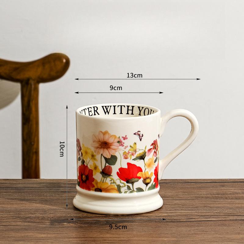 Taza Retro Original Hogar Cerámica Taza de Agua Oficina Gran Capacidad Creativa Taza de Pareja Floral Souvenir