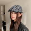 Japanese Retro Plaid Forward Hat Women's Autumn Versatile Newsboy Hat Temperament Versatile Small Duck Tongue Beret