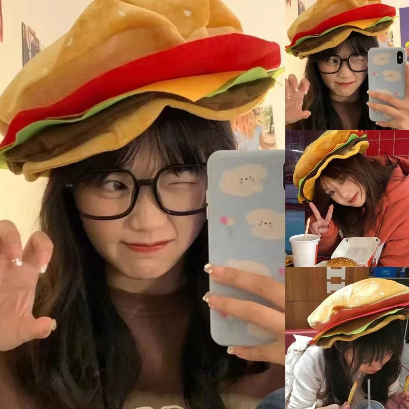 Warm Creativity Decorative Burger Hat Cute Comfortable Burger Headgear Funny Soft Performance Prop Hat Party Costume Accessories