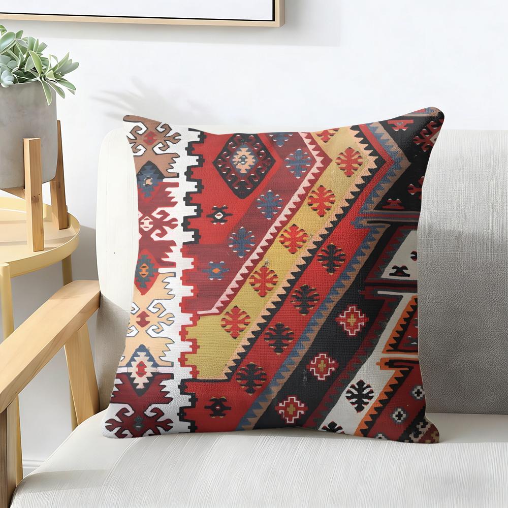 Federa Cuscino Kilim Turco Lino Naturale Tessuto Biologico Stampa Double-Face Traspirante Perfetta Per L'arredamento della Casa