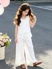 Korean Style Girls' Sleeveless Set - Summer 2026: Lace Trim Vest & Wide Leg Bloomers for Medium and Large Children