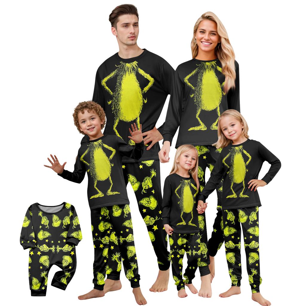 Print Cute Family Set Pajamas, Home Clothes, Family Set Long Sleeve Top Pants Set