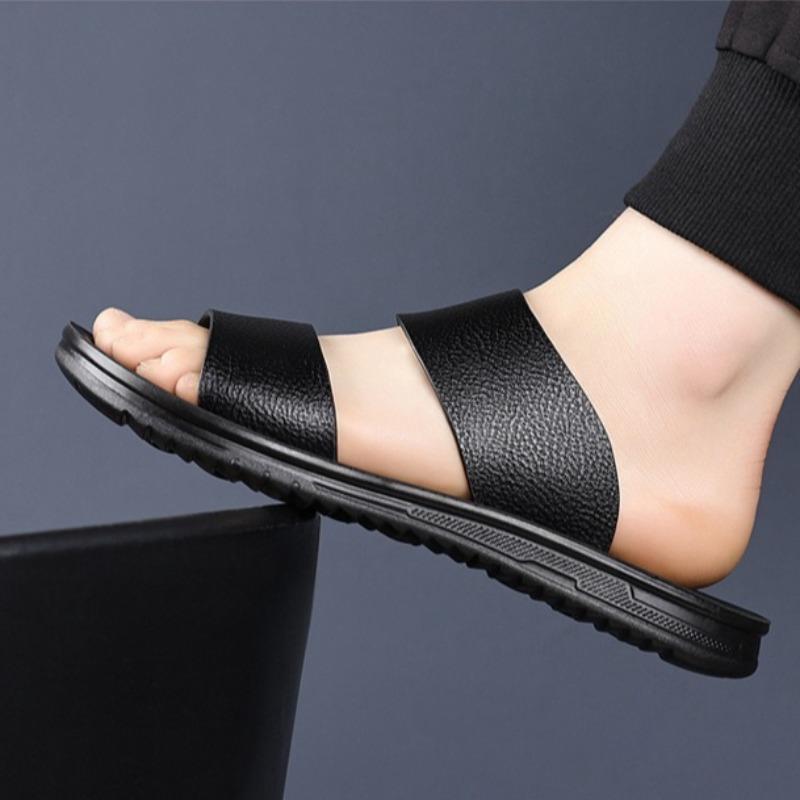 Luxuriöse Herrenpantoffeln aus Rindsleder 2025 Sommer Neue lässige Pantoffeln Outdoor Rutschfeste flache Sandalen Komfort Offene Zehen Strandschuhe für Herren