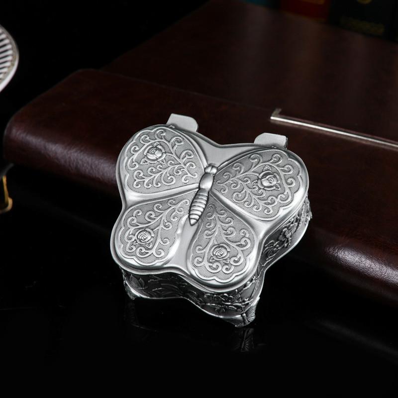 Elegant Zinc Alloy Jewelry Box With Butterfly Pattern For Weddings And Gifts