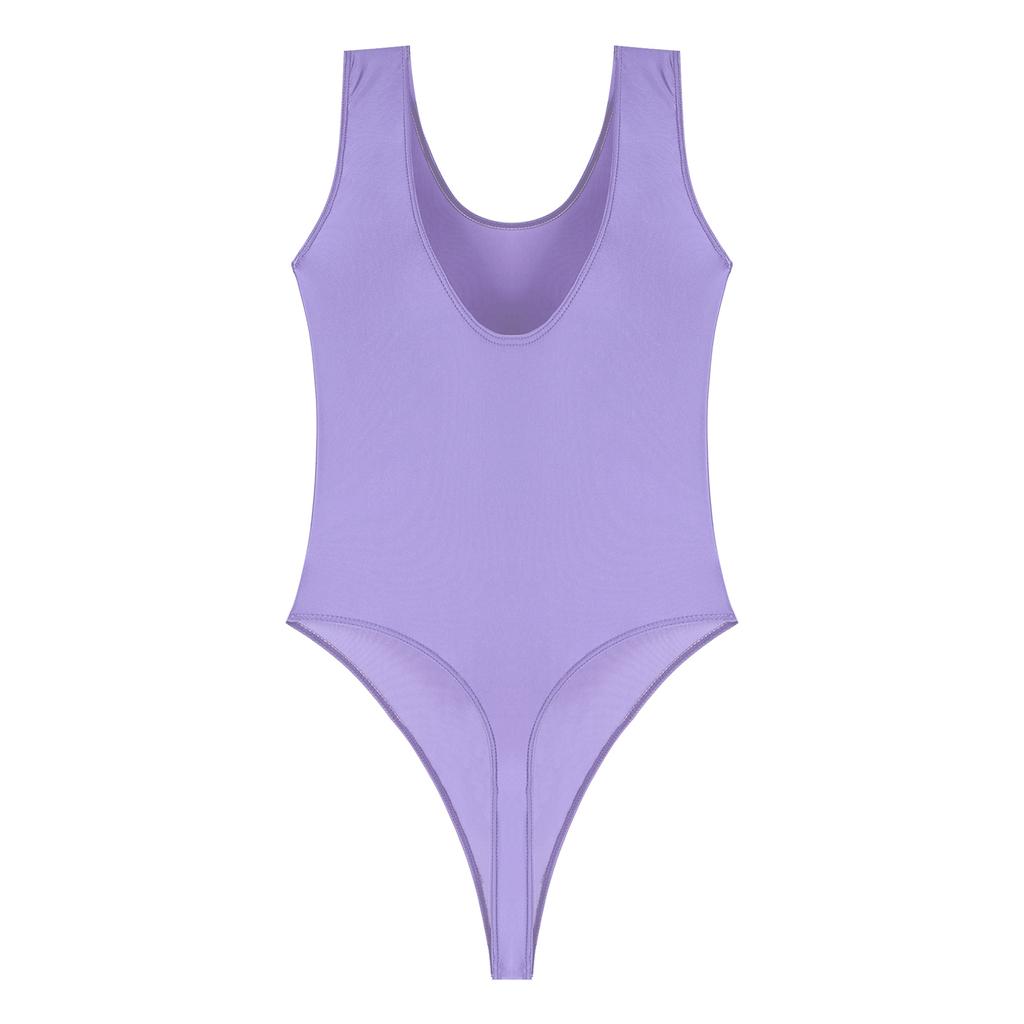Women Glossy Sleeveless High Cut Tights Bodysuit Swimsuit One-piece Bathing Suit Stretchy Leotard Jumpsuit