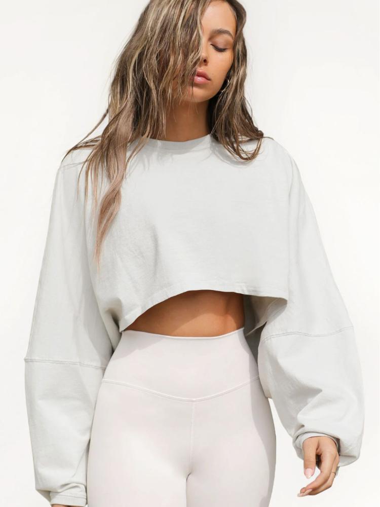 

Жіночий укорочений рожевий топ з довгим рукавом, повсякденний модний крій, еластичний, зручний XS