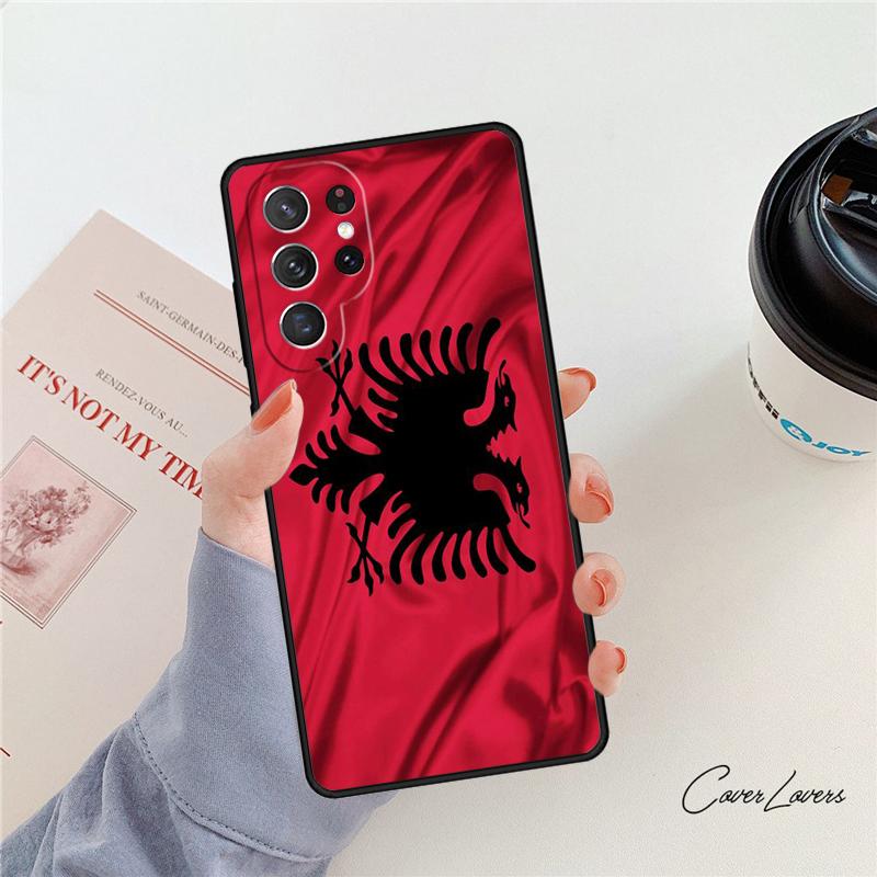 Albania Flag Eagle Phone Case For Samsung Galaxy S24 S25 S23 S22 Ultra Note 10 20 Plus S20 S21 FE Cover
