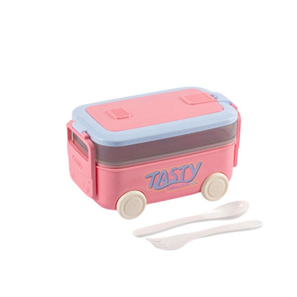 

Double Layer Kids Bus Lunch Box with Tableware Food Container Portable Car Shape Lunch Box Picnic