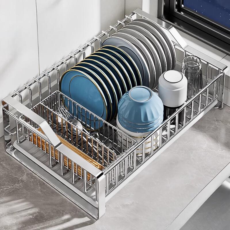 304 Stainless Steel Countertop Dish Drainer Rack with Pull-out Tray
