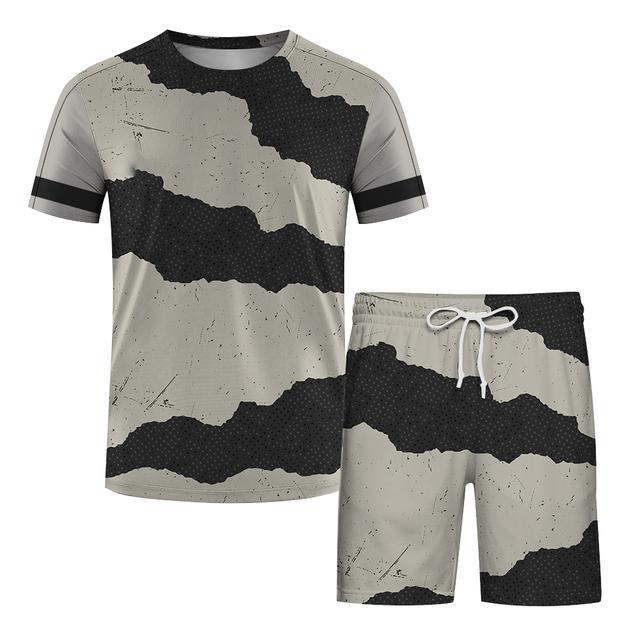 Odzież treningowa topy spodenki 2 sztuki dla mężczyzn kolarstwo na świeżym powietrzu strój sportowy męski dres codzienny O-neck zestawy z krótkim rękawem stroje