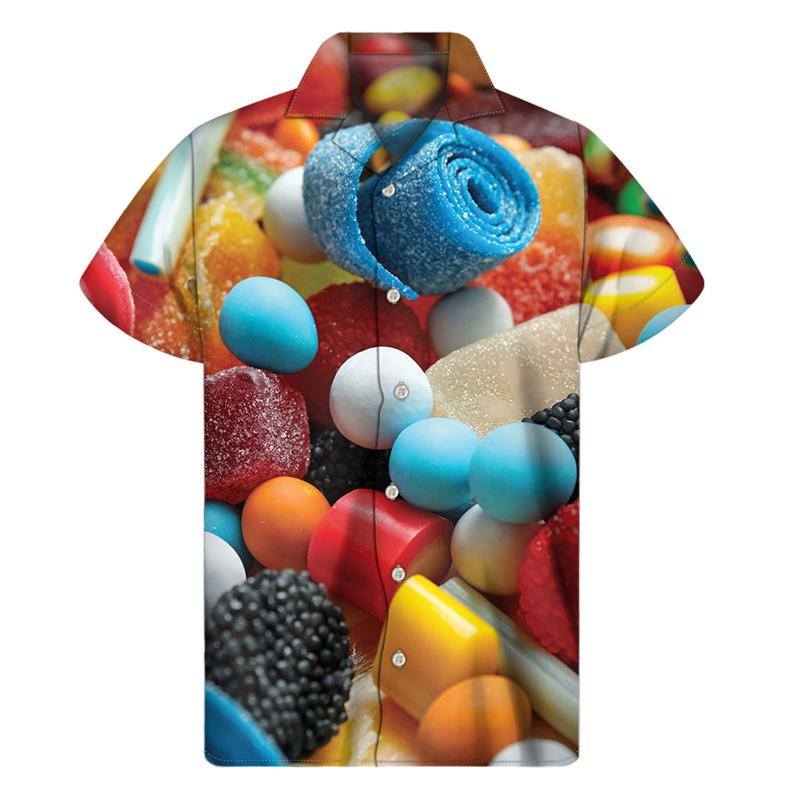 Colorful Candy Lollipop Hawaiian Shirt For Men Fudge Lapel Shirts Harajuku Fashion Short Sleeve Street Button Blouse
