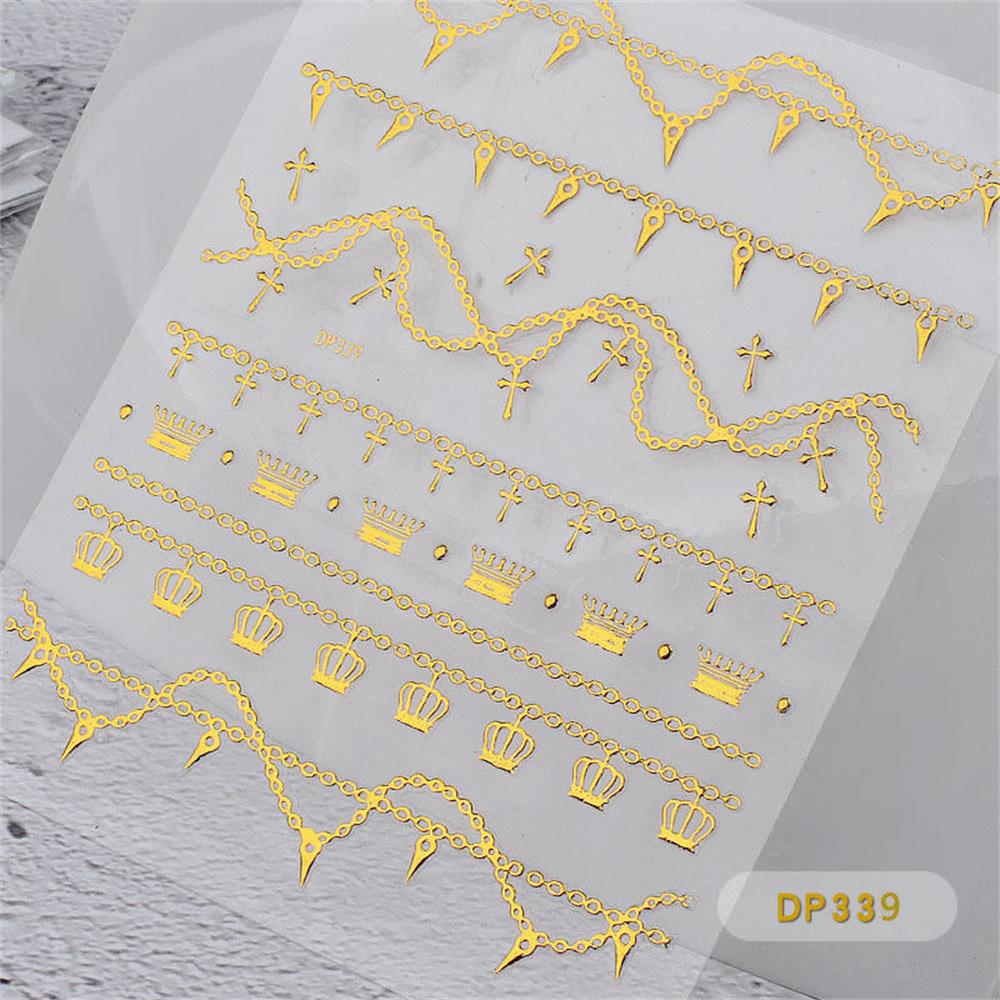 Kokarda serca Manicure złote paski metalowe łańcuszki transfer wody naklejki do paznokci wzory geometryczne ozdoba do paznokci