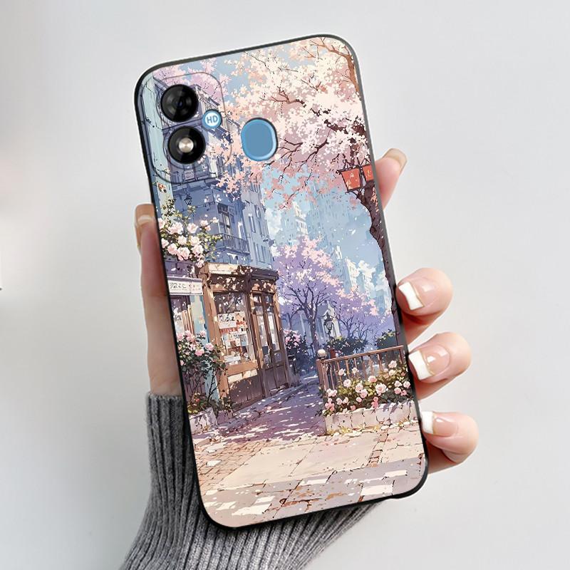 Phone Case For Itel A33 Plus Bumper Soft Silicone Jelly Black Case Aesthetic Popular Pattern Flower Lotus Shockproof Cover