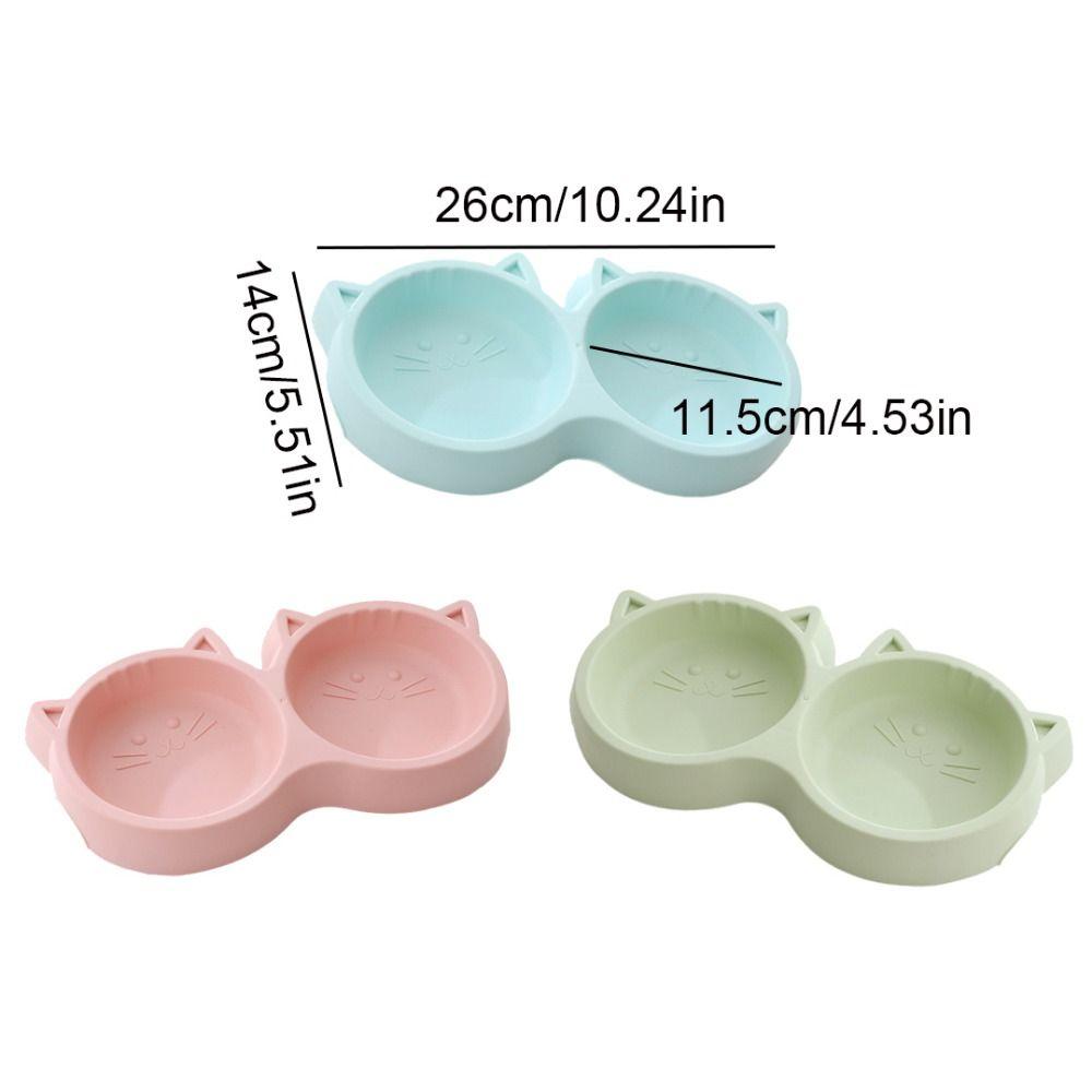 Pet Cat Double Bowl Eco-friendly PP Material Cartoon Cat Face Shape Food Water Feeding Bowl Non-slip Puppy Cat Feeder Supplies