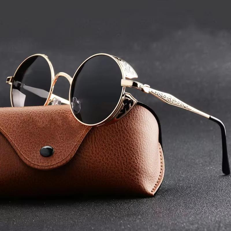 Steampunk Yuvarlak Çerçeve Güneş Gözlüğü Erkekler Kadınlar İçin Yüksek Kaliteli Tasarım Moda Vintage Metal UV Koruma Punk Güneş Gözlükleri Gözlük