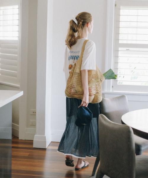 Depound Check Shirred Long Skirt [Navy]