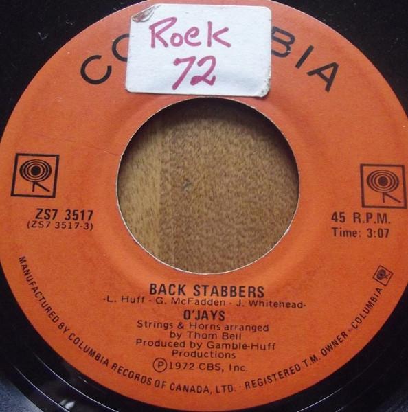 

7inch Record OJAYS Back Stabbers Sunshine ZS73517 Columbia Phila 1972 Canada SoulFunk Used