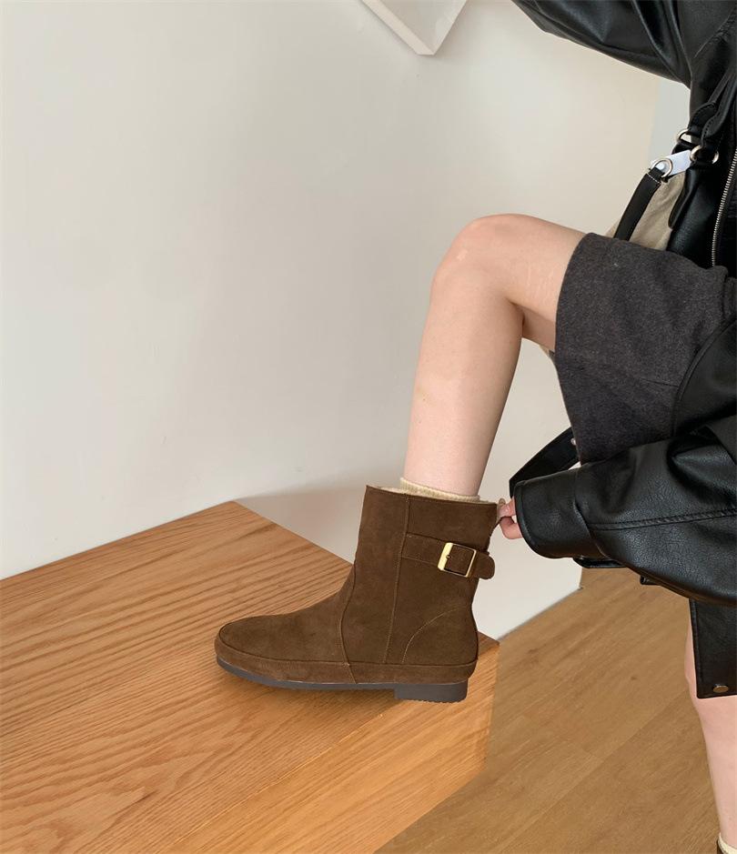 Foreign trade snow boots women's 2025 autumn and winter new velvet thermal cotton boots medium tube low heel snow boots women