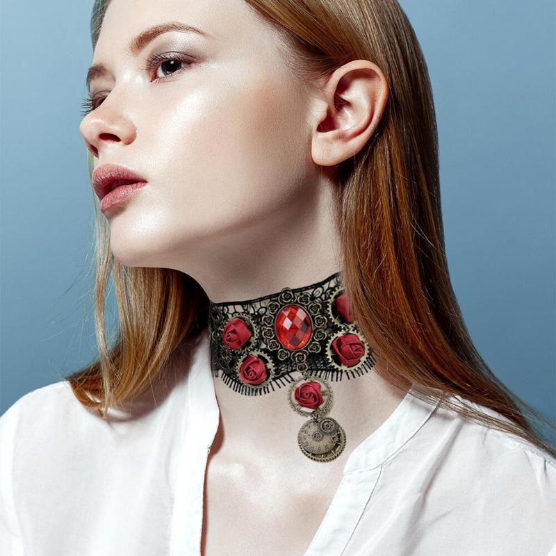 Black Lace Choker Gothic Necklace Choker for Halloween Party Formal Date Dress up Gothic Punk Style Dark Collar