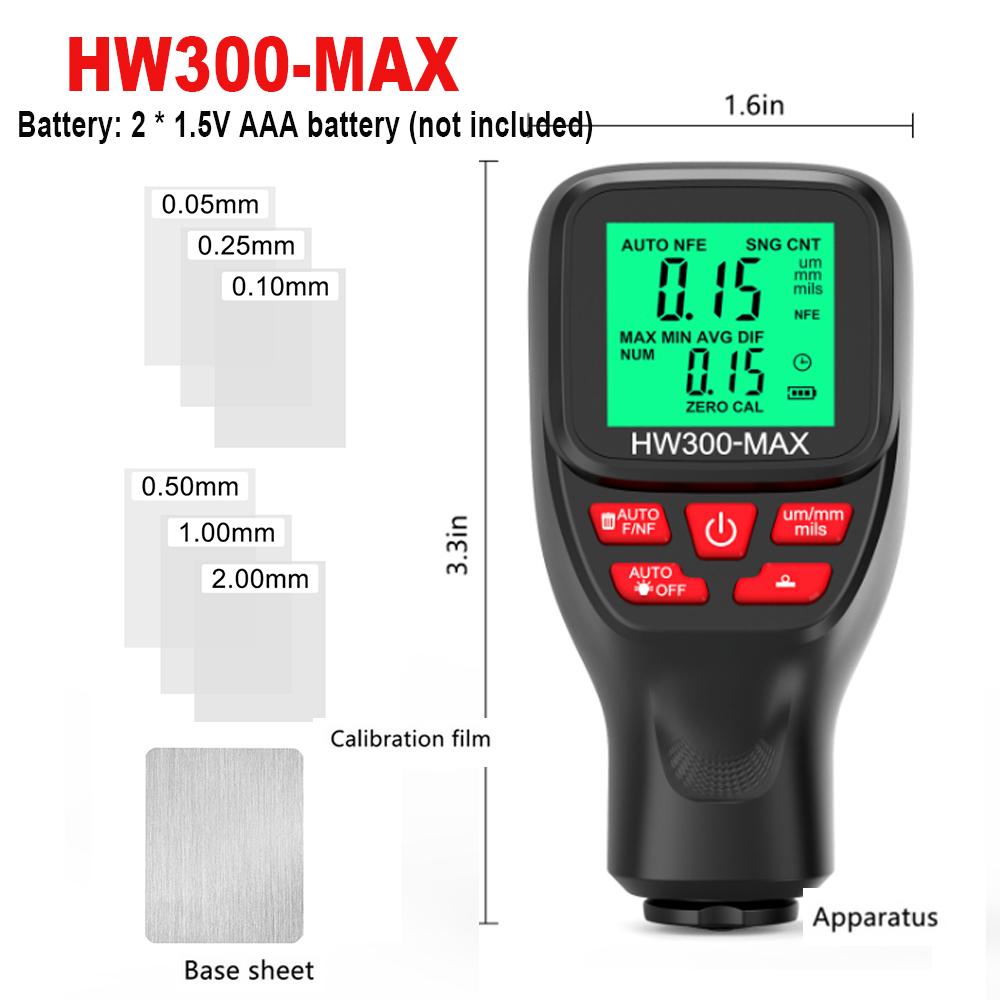 0-2000UM Thickness Gauge Digital Automobile Film Thickness Meter Car Paint Coating Thickness Tester 3 Probe 3Units Switching