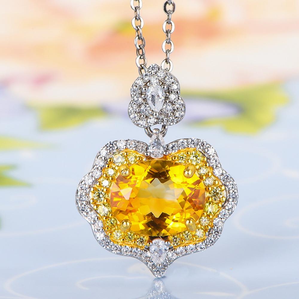 

Trendy Gold Plated Citrine Look Necklace with Dual Color Pendant for Women Fashion and Fortune