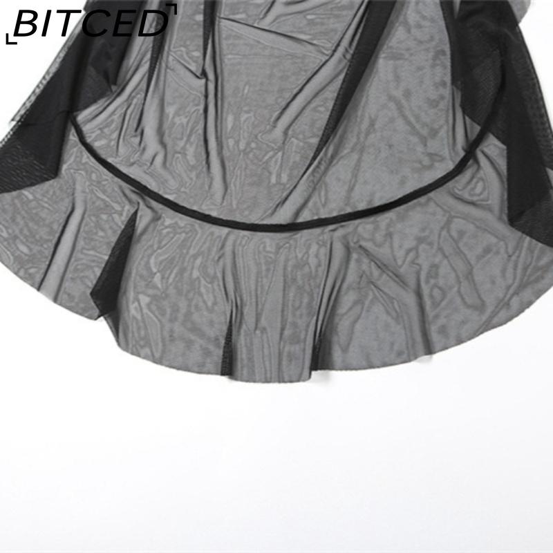 BITCED Fall Solid Color High-Waisted Sexy Mesh Ribbon Short Skirt for Women