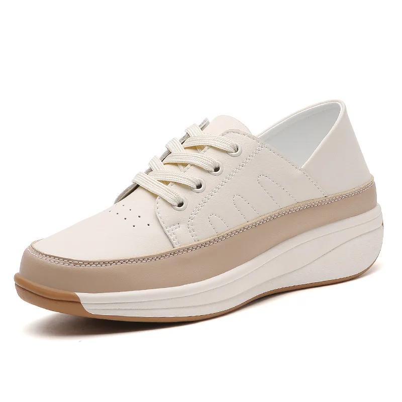 Fashion Platform Shoes Women's Sneakers 2025 New Single Shoe Wedges Casual Shoes Woman Lace Up Anti Slip Casual Shoes Zapatos De Mujer