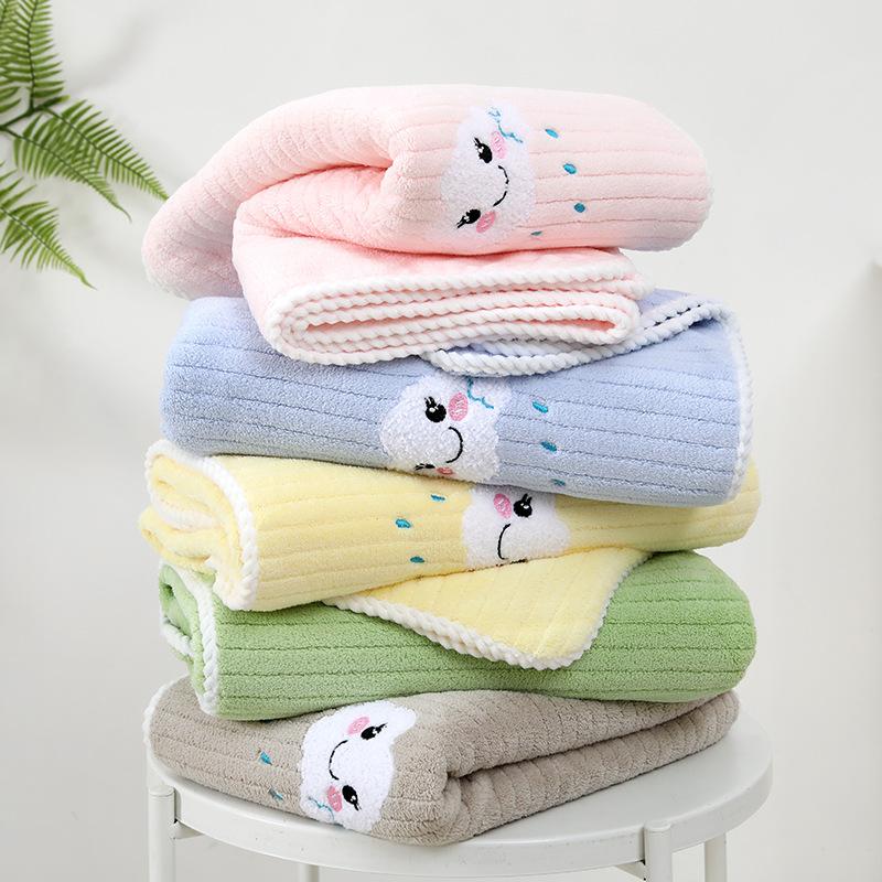 Towel New coral fleece striped cloud bath towel Cartoon soft absorbent large bath towel Children's adult bath towel