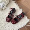 Silver Baotou Premium Mary Jane Sandals Thick Heel Bow Fairy Style French Pleated Single Shoes High Heel Sandals