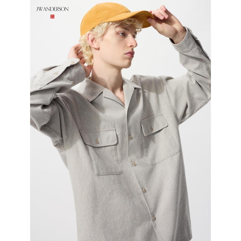 Uniqlo Brushed Cotton Open Collar Oversized Shirt  Long Sleeve 