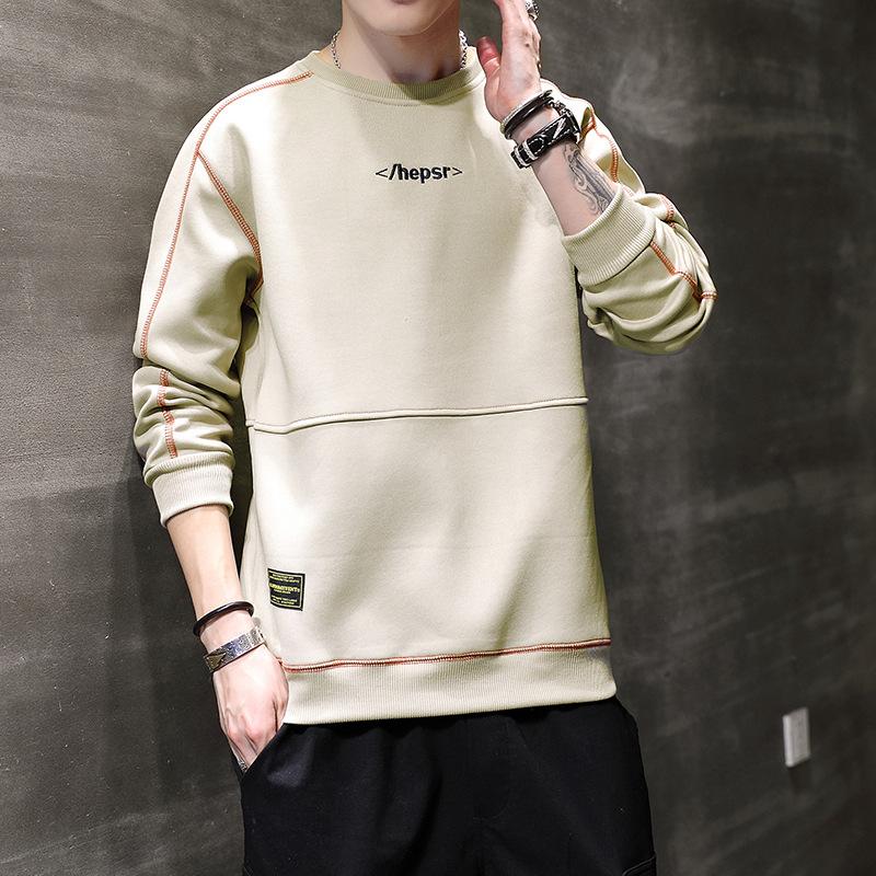 Long Sleeve T-shirt Men Plus Fleece Hoodie Autumn and Winter New Fashion Brand Round Neck Hoodie Casual Men's Clothes