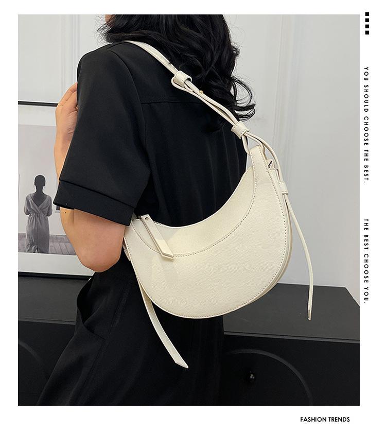 Trendy Lychee Grain French Crescent Crossbody Bag - High-End Fashionable Saddle Design