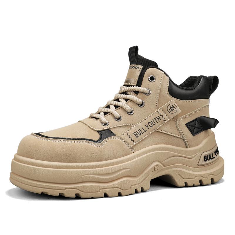 

Autumn men s high-top tooling shoes outdoor British casual locomotive short boots live broadcast thick-soled leather light luxury Martin boots 44 хаки
