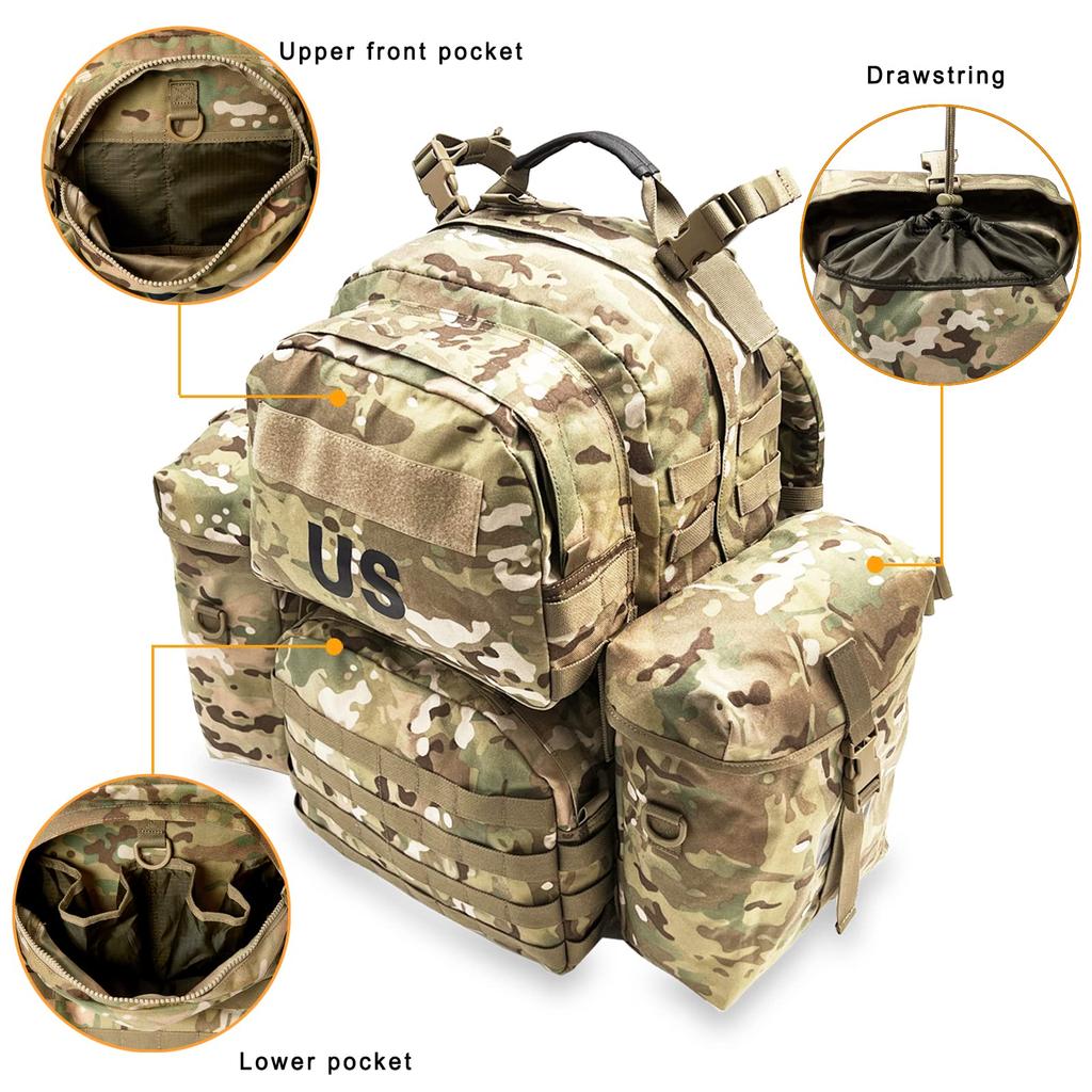 Militär Molle II Rucksack Armee Mittelgroßer Rucksack 50L mit Rahmen Outdoor Klettern Camping [Akmax.cn] Multicam/Grün (Rahmen Multicam)