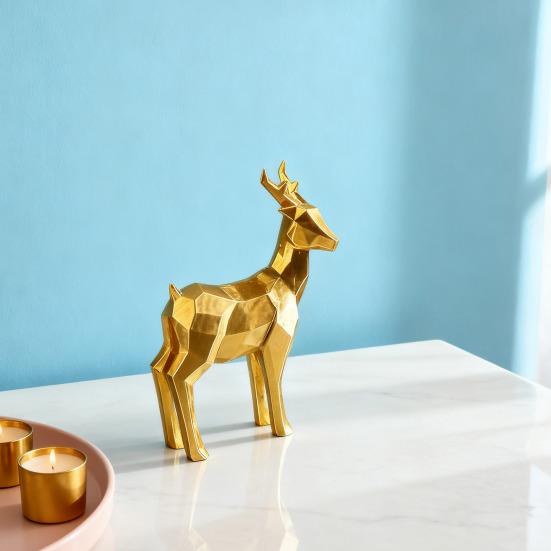 Christmas Reindeer Figurine 3D Printed Standing Deer Statues Small White/Gold Elk Sculpture for Fireplace Entryway Shelves Home Office