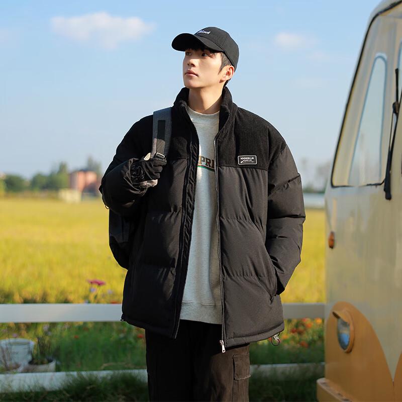 Wassup Sohot Men's Winter Corduroy Spliced Stand Collar Puffer Jacket