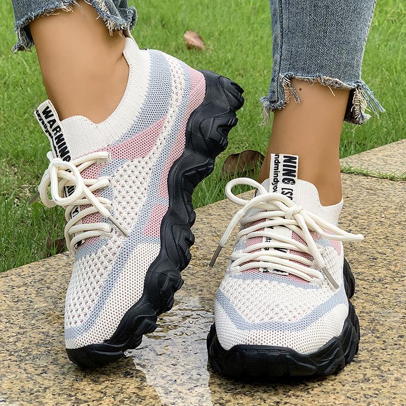 Fashion Color Block Knit Casual Sneakers for Women Platform Breathable Running Shoes Woman Lightweight Non Slip Walking Sneakers