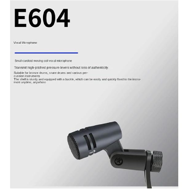E604 Wired Dynamic Microphone Cardioid Instrument Drum Microphone with Clip Arm Mount Suitable for Drums Instruments