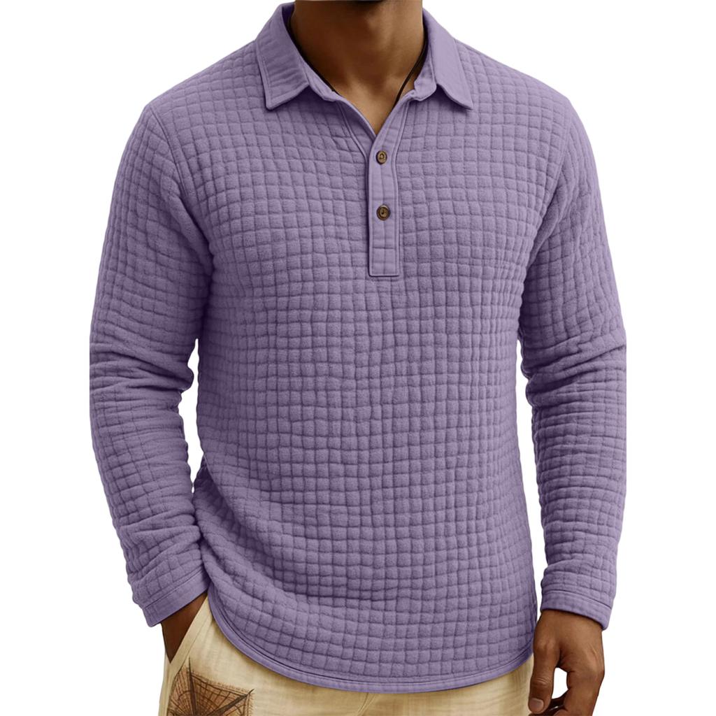 Men's Quilted Knit Color Pullover Button,down Top