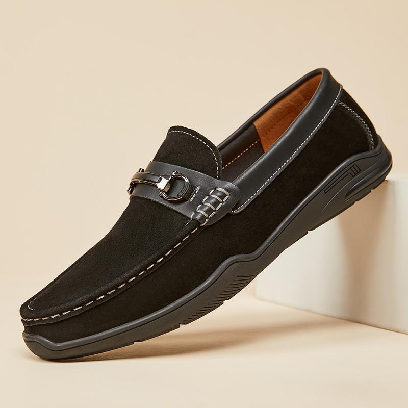 Fashion Handmade Mens Casual Leather Loafers Handmade Casual Driving Flats Slip-on Shoes Comfy Moccasins Metal Buckle Male Business Shoe