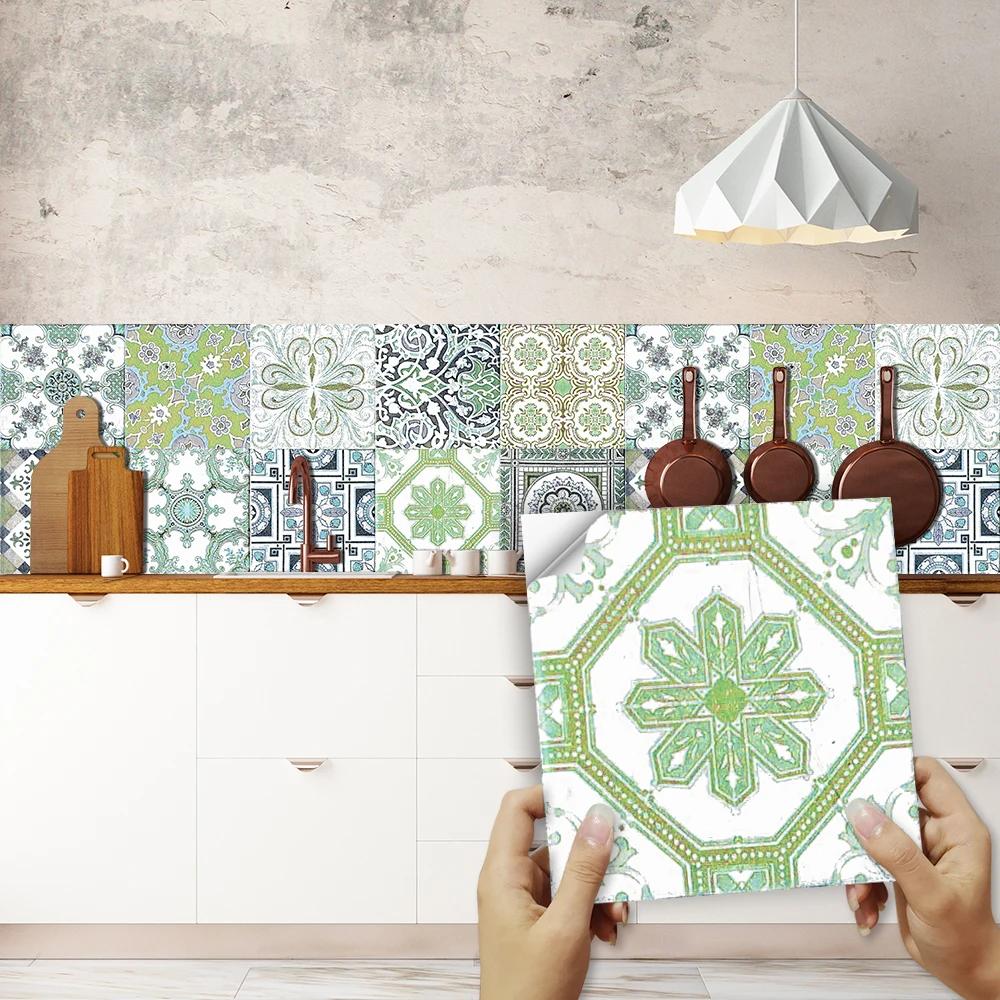 Bohemian Wall Panels Sticker Set - 10pcs Waterproof Peel & Stick Backsplash for Kitchen/Bathroom Renovation (Removable Art)